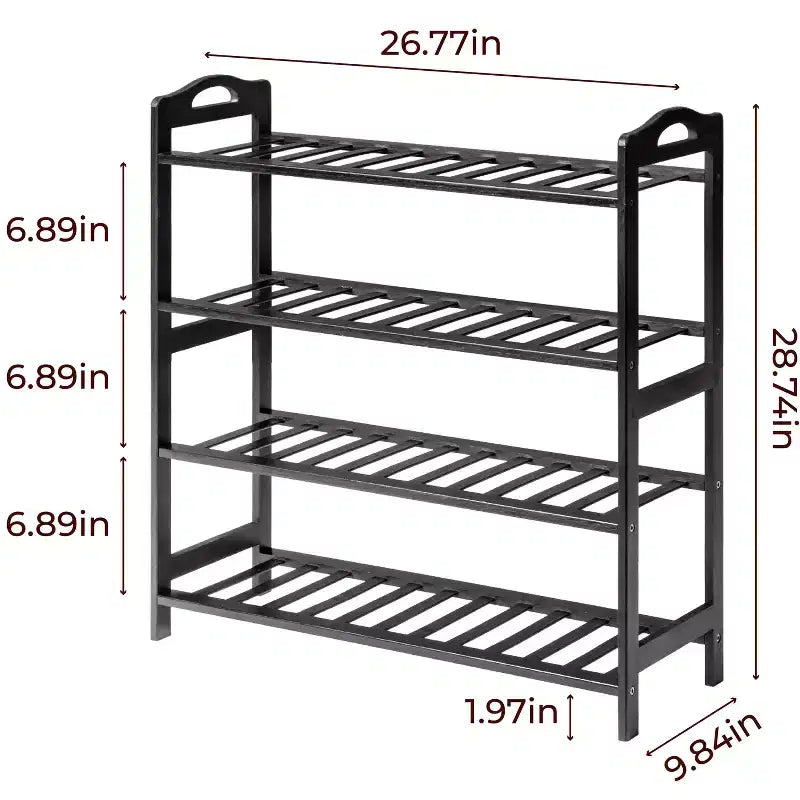 Karl Home Étagère à Chaussures Portable 4 Niveaux en Bambou 12 Lattes Noir 68 cm