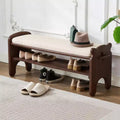 GDFStudio Sue Modern Rubberwood Faux Leather Upholstered Bench with Shoe Rack