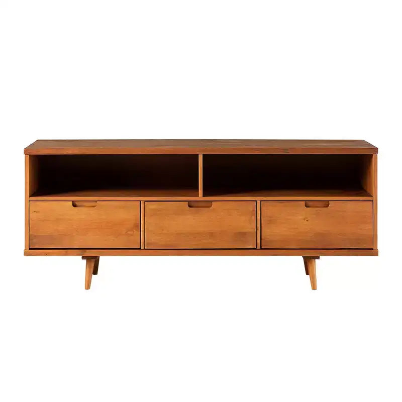 Meuble TV Mid-Century Modern à 3 tiroirs pour téléviseurs jusqu'à 65 po