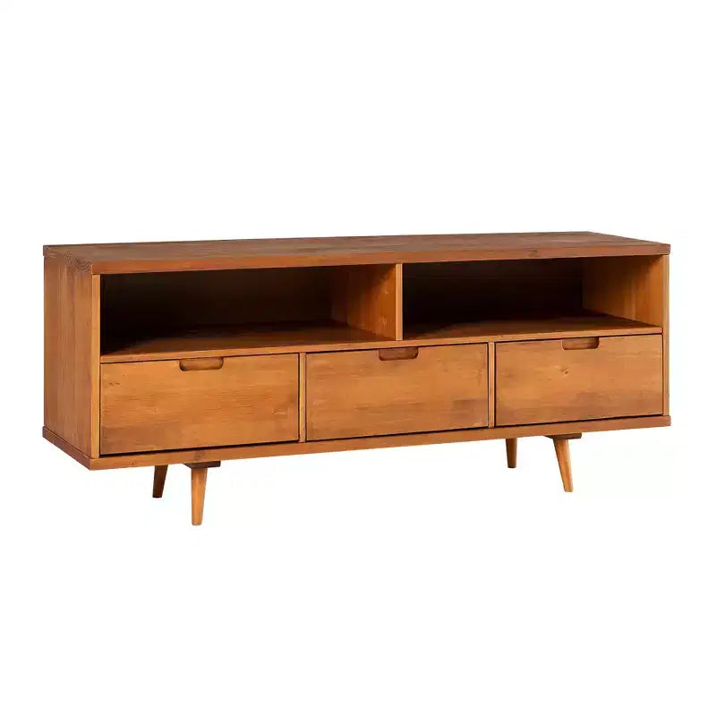 Meuble TV Mid-Century Modern à 3 tiroirs pour téléviseurs jusqu'à 65 po