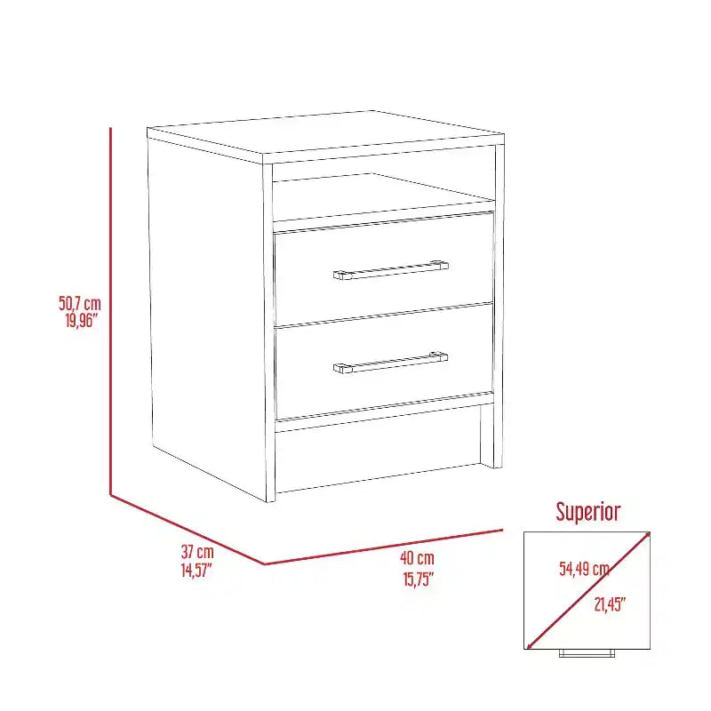 Cette table de chevet, bout de canapé, table d'appoint Eter avec plateau supérieur et deux tiroirs – Chêne fumé/blanc allie style contemporain et rangement astucieux.