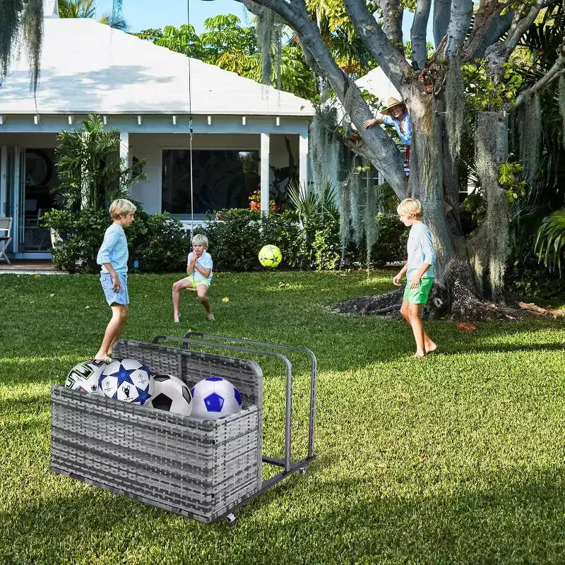 Rangement flottant pour piscine extérieure avec roues, panier organisateur de piscine en rotin PE imperméable, bac de rangement roulant pour patio, chariot de rangement de piscine en osier durable