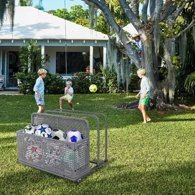 Rangement flottant pour piscine extérieure avec roues, panier organisateur de piscine en rotin PE imperméable, bac de rangement roulant pour patio, chariot de rangement de piscine en osier durable
