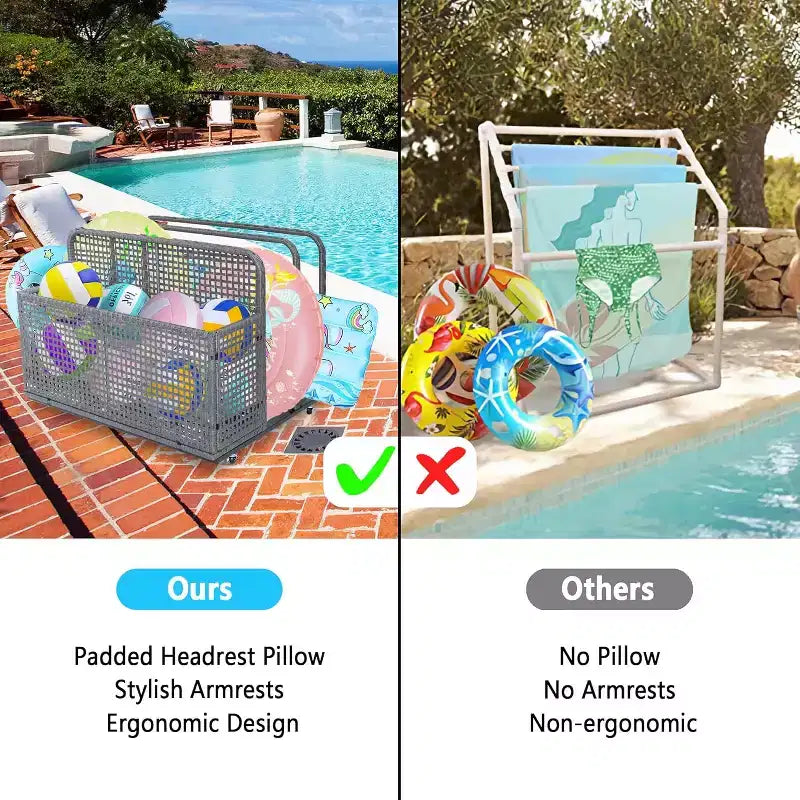 Rangement flottant pour piscine extérieure avec roues, panier organisateur de piscine en rotin PE imperméable, bac de rangement roulant pour patio, chariot de rangement de piscine en osier durable