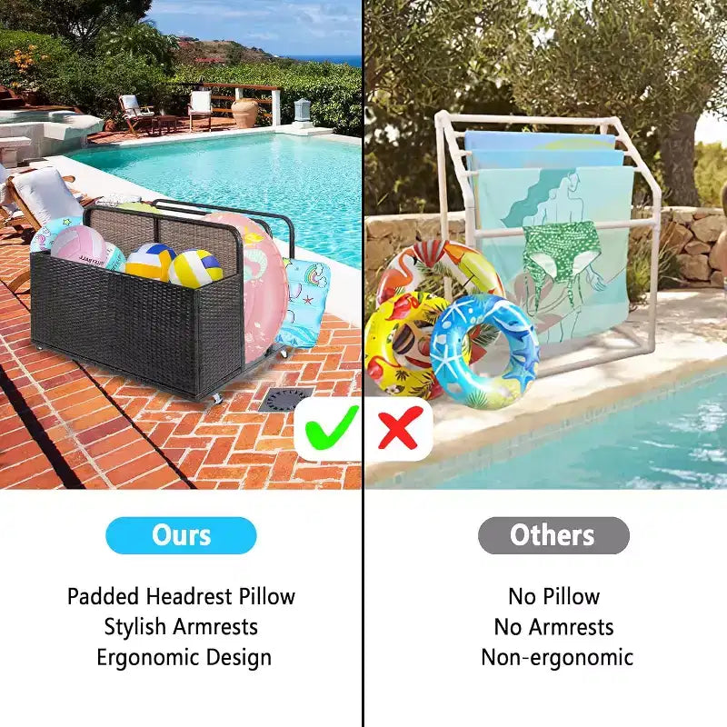 Rangement flottant pour piscine extérieure avec roues, panier organisateur de piscine en rotin PE imperméable, bac de rangement roulant pour patio, chariot de rangement de piscine en osier durable