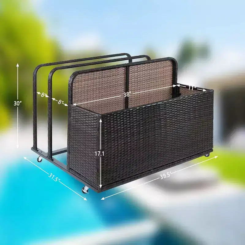 Rangement flottant pour piscine extérieure avec roues, panier organisateur de piscine en rotin PE imperméable, bac de rangement roulant pour patio, chariot de rangement de piscine en osier durable