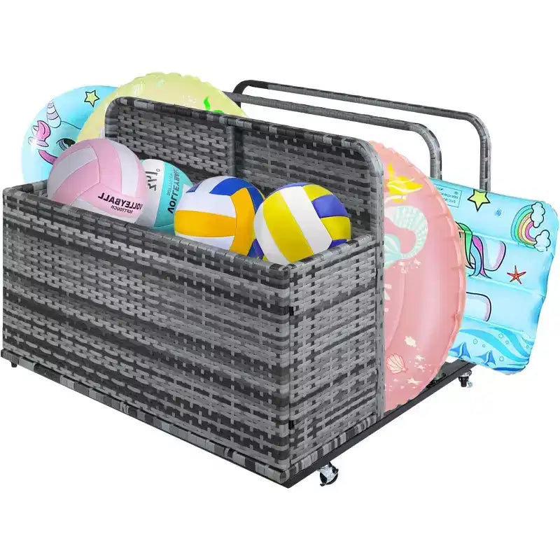 Rangement flottant pour piscine extérieure avec roues, panier organisateur de piscine en rotin PE imperméable, bac de rangement roulant pour patio, chariot de rangement de piscine en osier durable