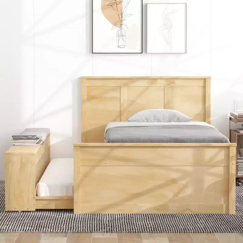 Cadre de lit plateforme en bois double/complet avec lit gigogne et armoire de rangement pour chambre, salon - ModernLuxe