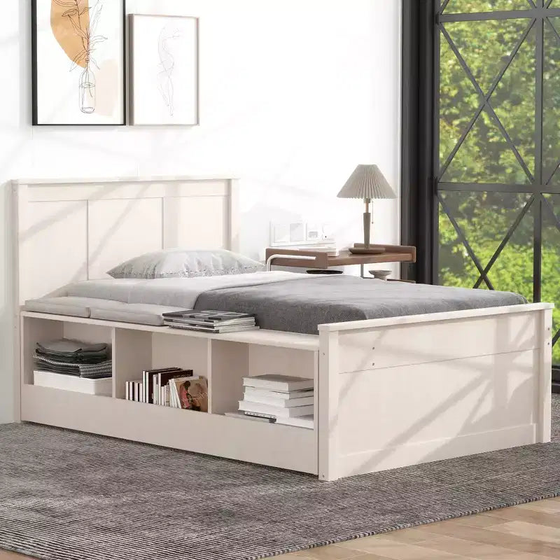 Cadre de lit plateforme en bois double/complet avec lit gigogne et armoire de rangement pour chambre, salon - ModernLuxe