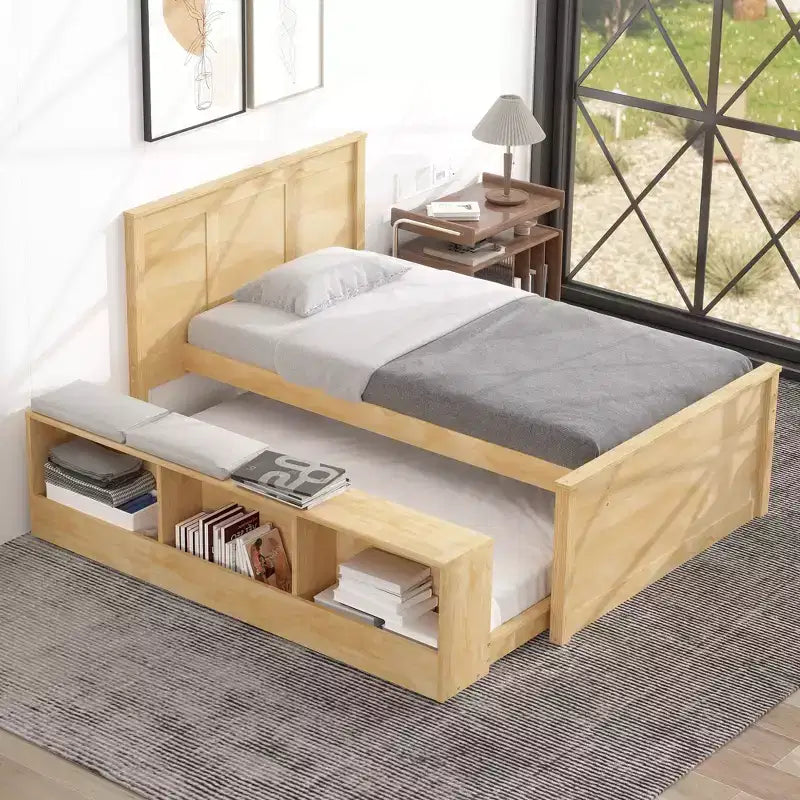 Cadre de lit plateforme en bois double/complet avec lit gigogne et armoire de rangement pour chambre, salon - ModernLuxe