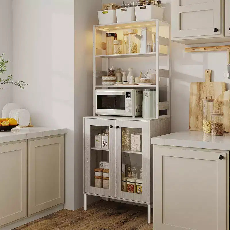 Étagère de boulanger de 170 cm avec rangement, armoire de bar à café de ferme, support à micro-ondes avec étagères réglables pour cuisine salle à manger