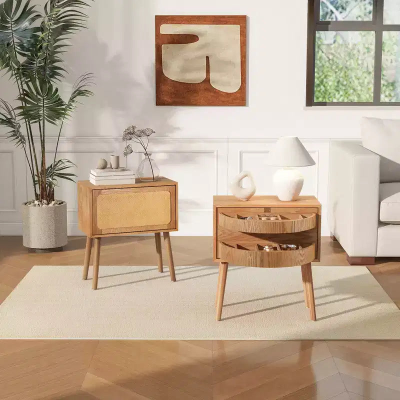 Table de chevet rotative cachée en rotin de style bohème pour chambre à coucher et salon