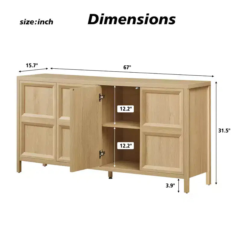 Buffet moderne Zeus & Ruta 67 avec portes Tip-On, charnières à fermeture amortie et fixation murale anti-basculement