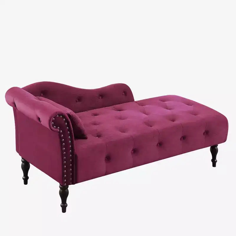 GDFStudio Aijia Moderne 61 Chaise longue en velours avec accoudoir gauche, capitonnage et 1 oreiller