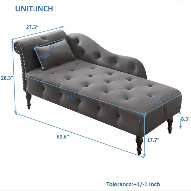 GDFStudio Aijia Moderne 61 Chaise longue en velours avec accoudoir gauche, capitonnage et 1 oreiller