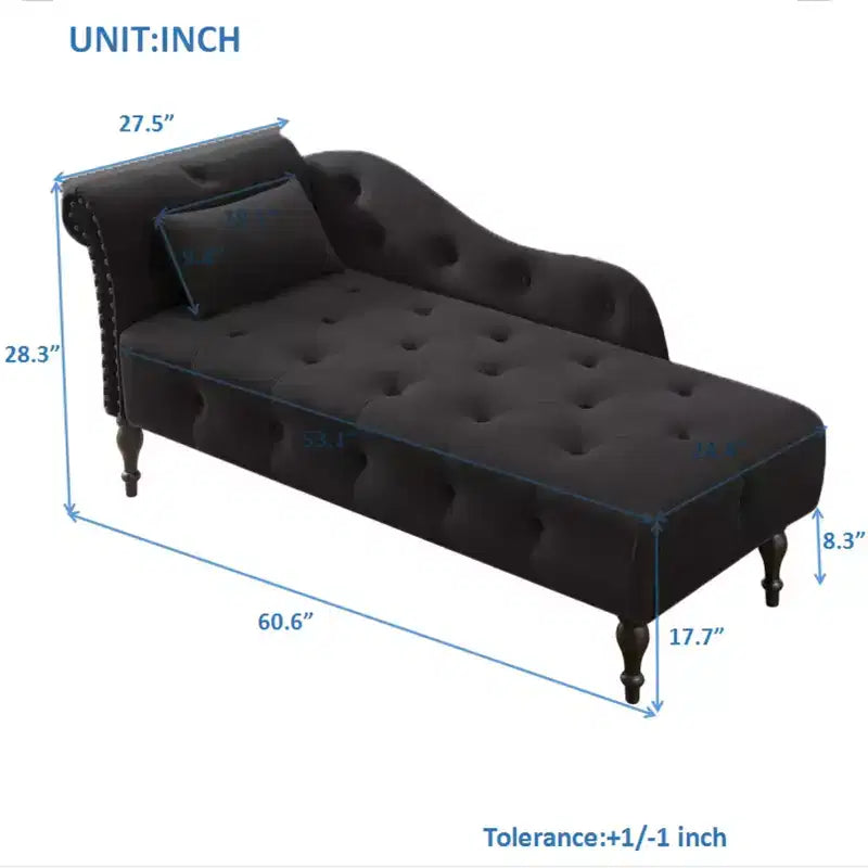 GDFStudio Aijia Moderne 61 Chaise longue en velours avec accoudoir gauche, capitonnage et 1 oreiller