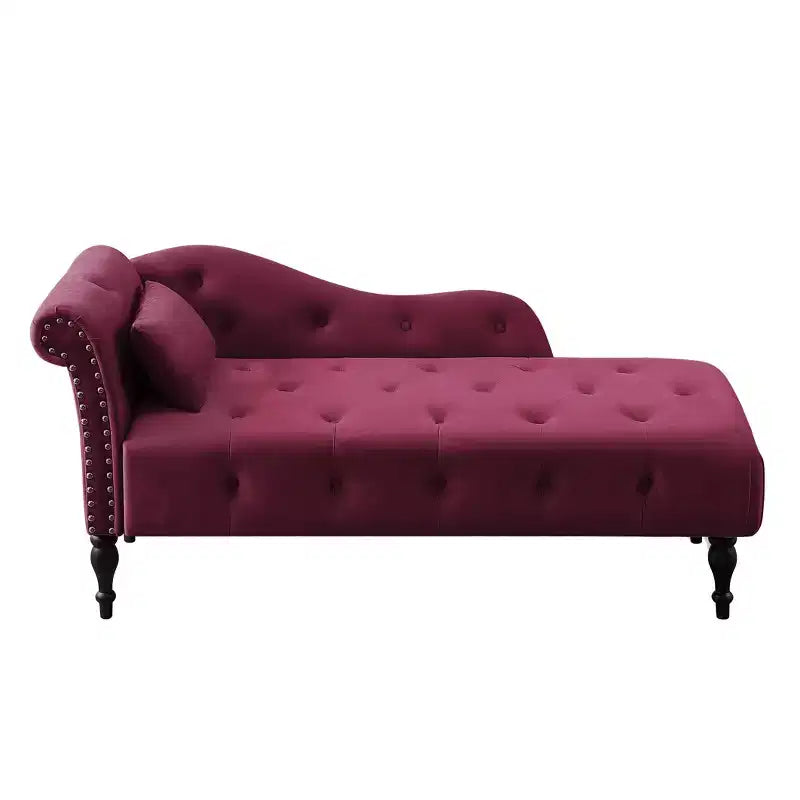 GDFStudio Aijia Moderne 61 Chaise longue en velours avec accoudoir gauche, capitonnage et 1 oreiller