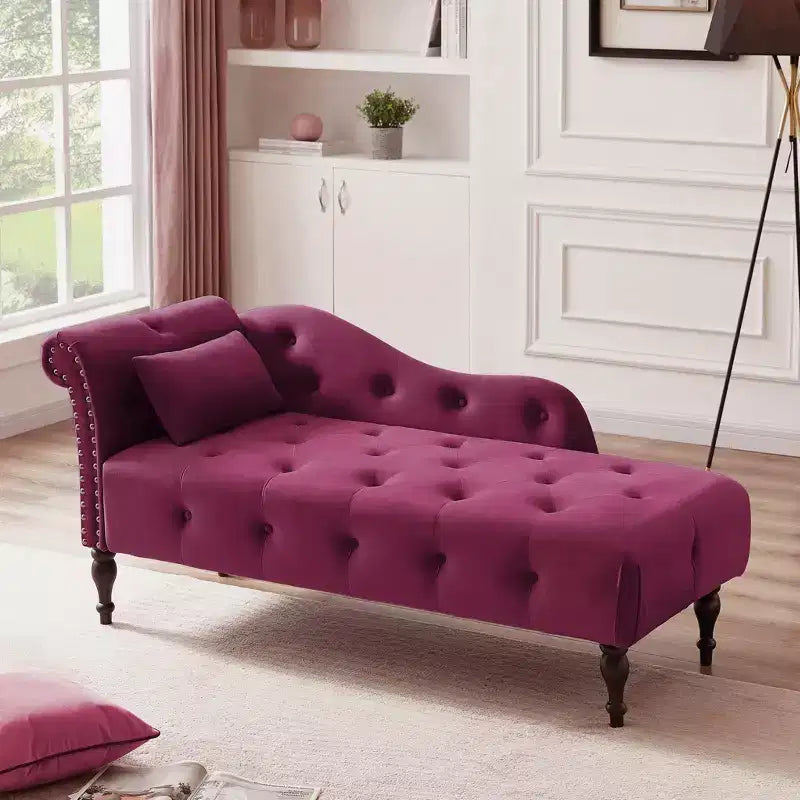 GDFStudio Aijia Moderne 61 Chaise longue en velours avec accoudoir gauche, capitonnage et 1 oreiller