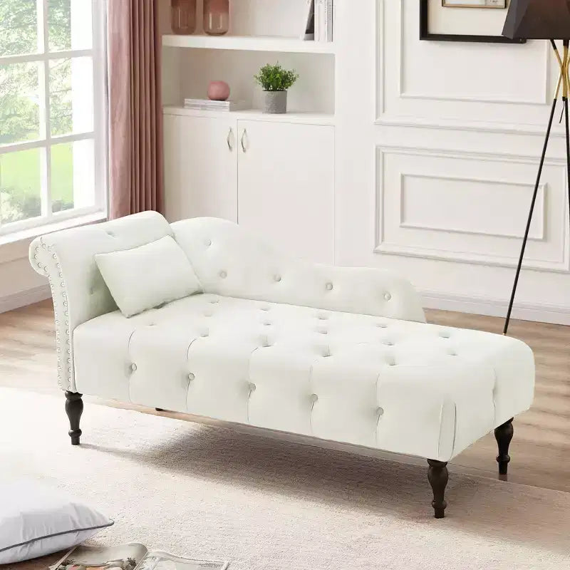 GDFStudio Aijia Moderne 61 Chaise longue en velours avec accoudoir gauche, capitonnage et 1 oreiller