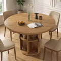 Dyonery 35.5 Round Dining Table with Storage Shelf, Fluted Pedestal Wood Base for 2-4, Walnut