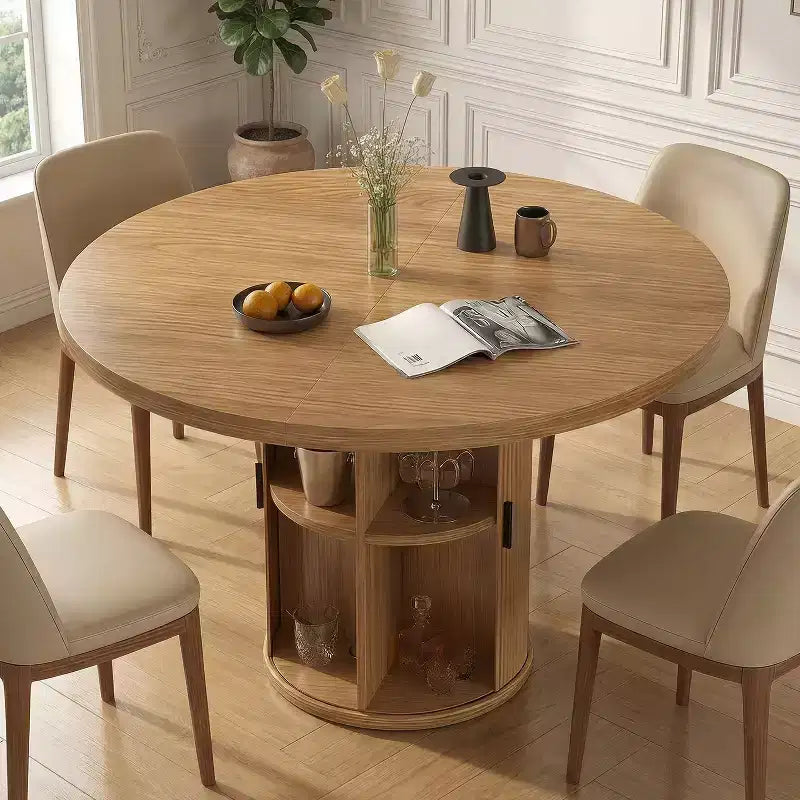 Dyonery 35.5 Round Dining Table with Storage Shelf, Fluted Pedestal Wood Base for 2-4, Walnut