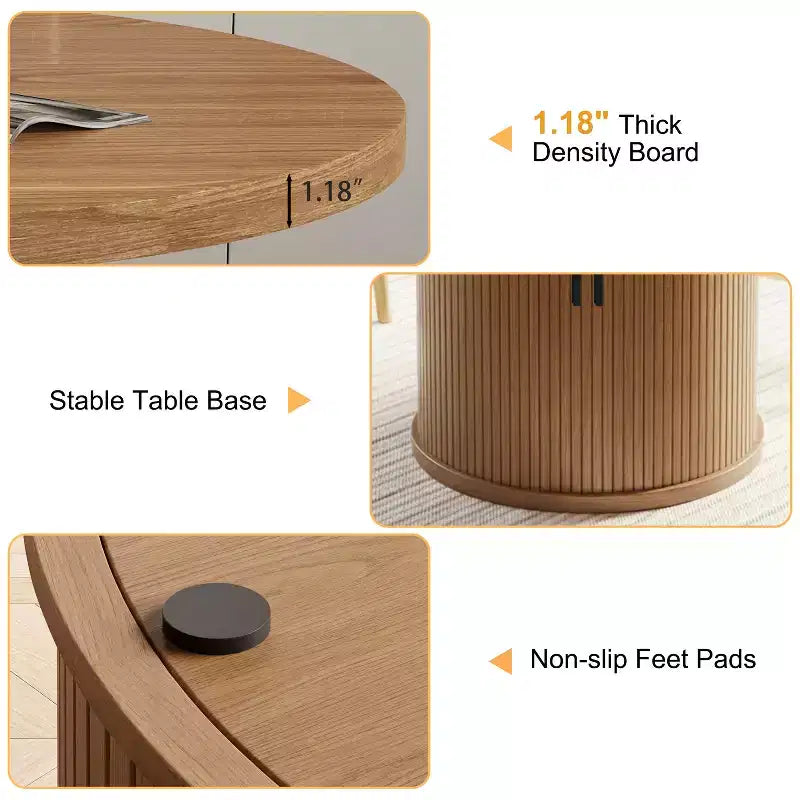 Table à manger ronde Dyonery 35,5 avec étagère de rangement, base en bois cannelée pour 2 à 4 personnes, noyer