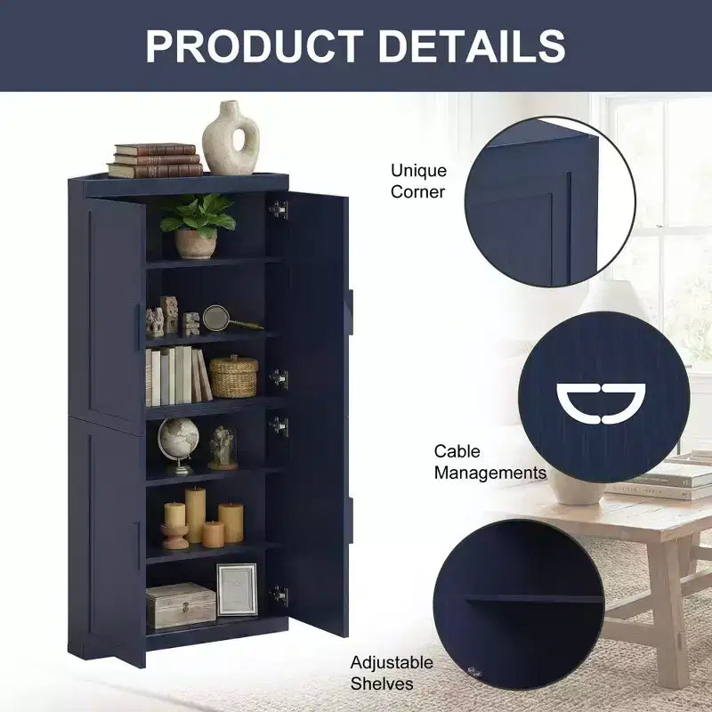 Meuble d'angle Dovelina avec étagères réglables, buffet, meuble à vin, meuble de cuisine et de salle à manger avec portes en bois - 31H x 31L, 36H x 31L