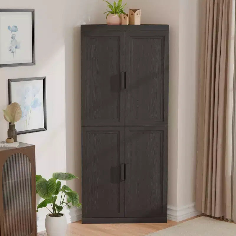 Meuble d'angle Dovelina avec étagères réglables, buffet, meuble à vin, meuble de cuisine et de salle à manger avec portes en bois - 31H x 31L, 36H x 31L