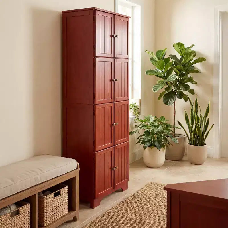 JVNOXK 72.4 Armoire de rangement haute cerise sur pied avec 8 portes et 4 étagères