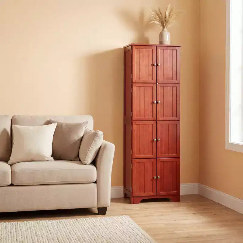 JVNOXK 72.4 Armoire de rangement haute cerise sur pied avec 8 portes et 4 étagères