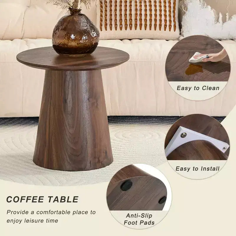 Table basse circulaire en MDF avec motif noyer, de la marque "Fun little toys", diamètre 49,8 cm, hauteur 47,8 cm, en bois de noyer.