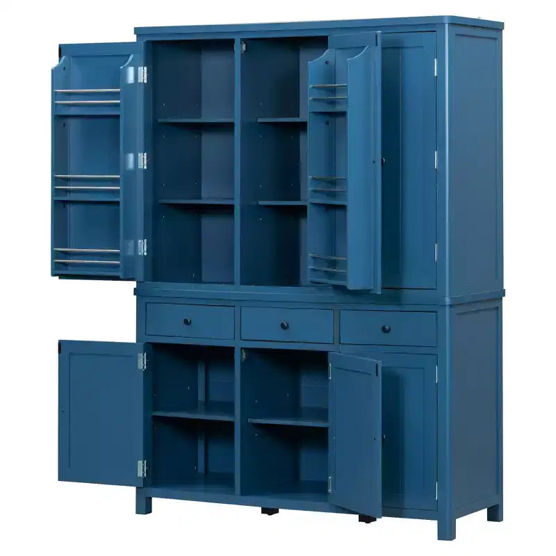 Garde-manger de cuisine autoportant de 74,8H, Armoire de rangement de style ferme avec étagères de porte, étagères réglables, plateaux coulissants et tiroirs - ModernLuxe