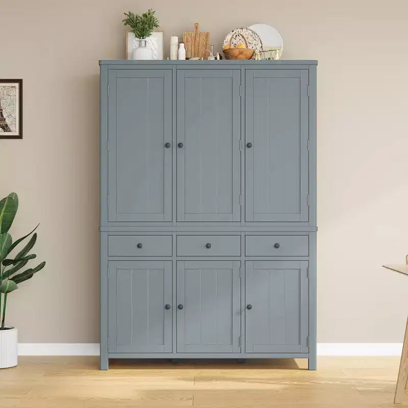 Garde-manger de cuisine autoportant de 74,8H, Armoire de rangement de style ferme avec étagères de porte, étagères réglables, plateaux coulissants et tiroirs - ModernLuxe