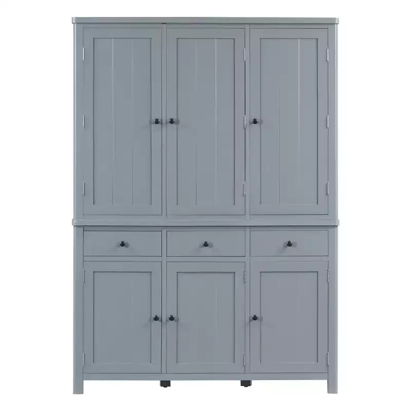 Garde-manger de cuisine autoportant de 74,8H, Armoire de rangement de style ferme avec étagères de porte, étagères réglables, plateaux coulissants et tiroirs - ModernLuxe