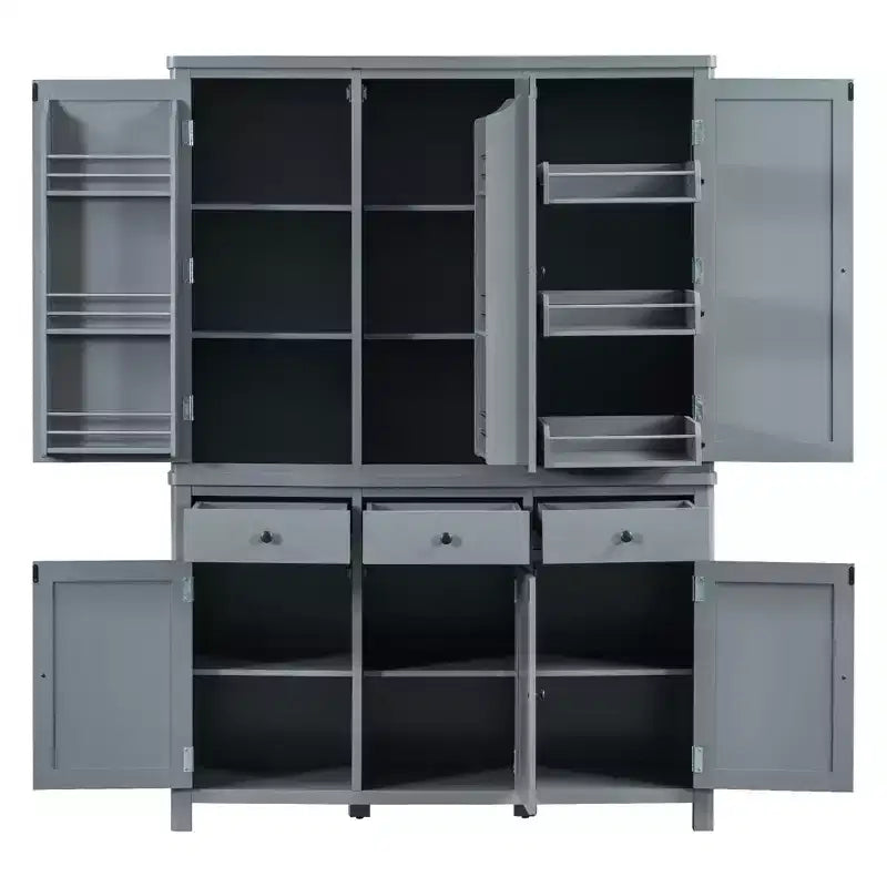 Garde-manger de cuisine autoportant de 74,8H, Armoire de rangement de style ferme avec étagères de porte, étagères réglables, plateaux coulissants et tiroirs - ModernLuxe