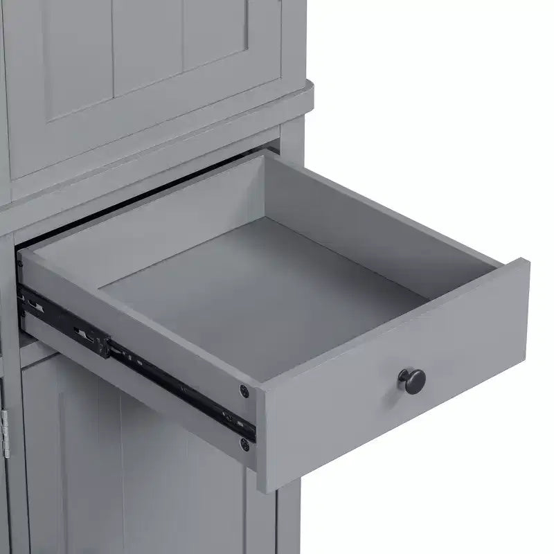 Garde-manger de cuisine autoportant de 74,8H, Armoire de rangement de style ferme avec étagères de porte, étagères réglables, plateaux coulissants et tiroirs - ModernLuxe