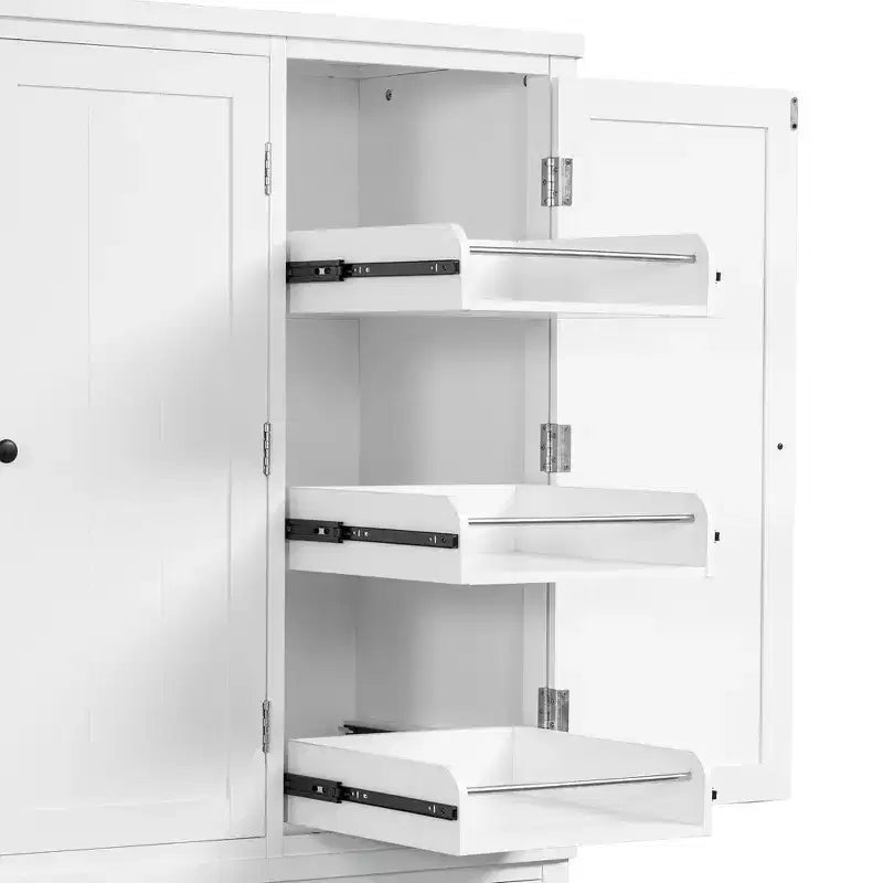 Garde-manger de cuisine autoportant de 74,8H, Armoire de rangement de style ferme avec étagères de porte, étagères réglables, plateaux coulissants et tiroirs - ModernLuxe