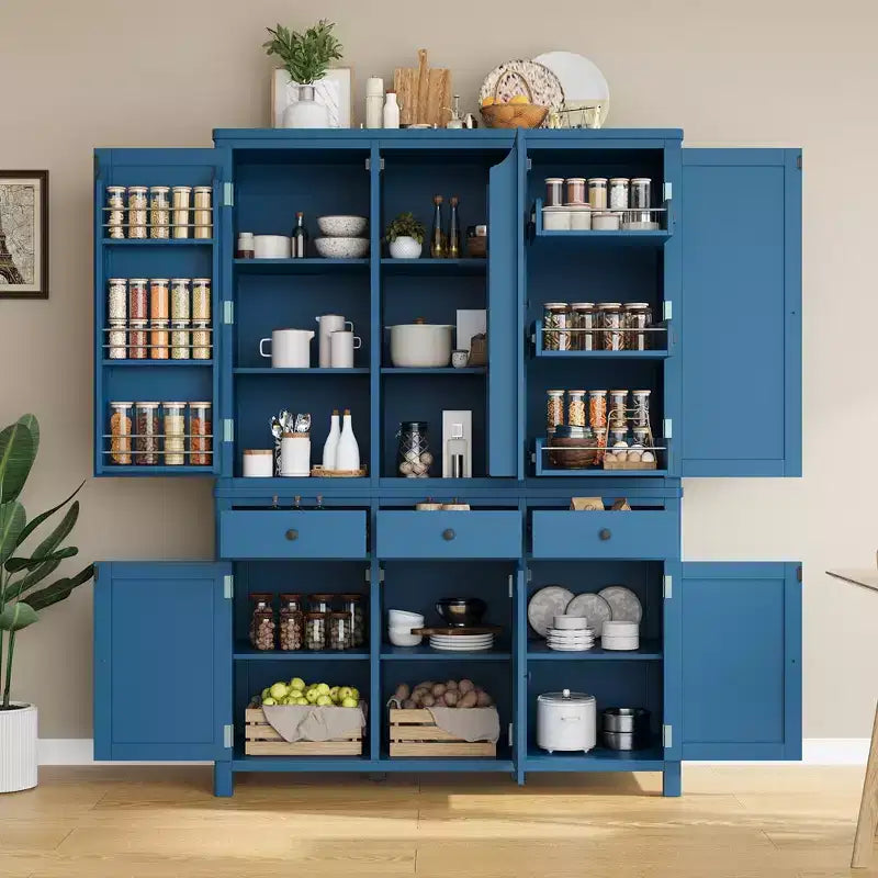 74.8H Freestanding Kitchen Pantry, Farmhouse Storage Cabinet with Door Shelves, Adjustable Shelves, Pull-out Trays & Drawers - ModernLuxe