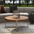 JVNOXK 31.4'' living room circular coffee table, modern natural wood grain handmade drum shaped coffee table, wooden Felief coffee table