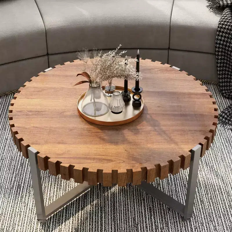 Table basse ronde JVNOXK 31,4'', table basse circulaire moderne en grain de bois naturel faite à la main, table basse en bois Felief