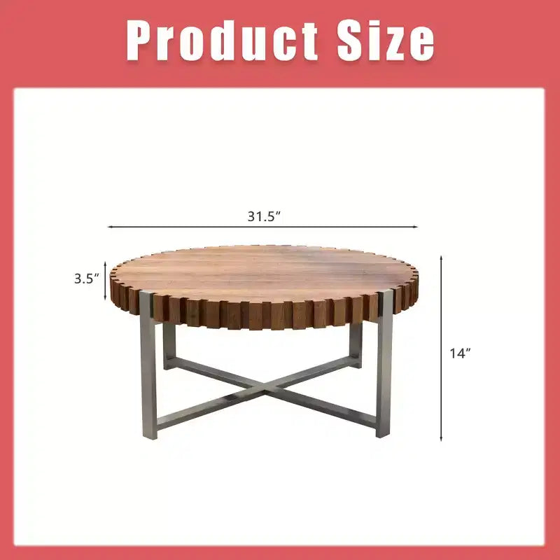 Table basse ronde JVNOXK 31,4'', table basse circulaire moderne en grain de bois naturel faite à la main, table basse en bois Felief