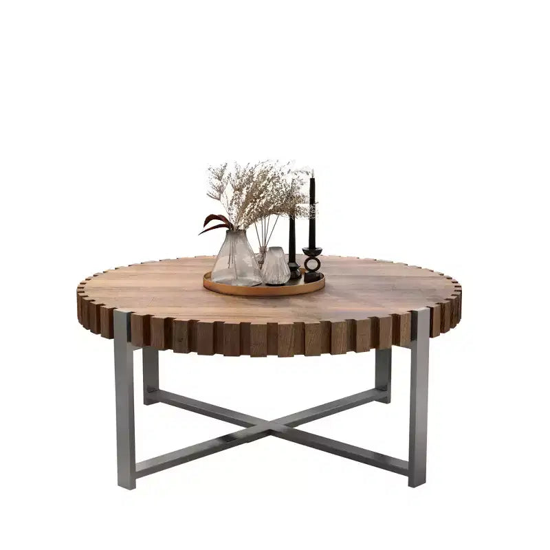 Table basse ronde JVNOXK 31,4'', table basse circulaire moderne en grain de bois naturel faite à la main, table basse en bois Felief