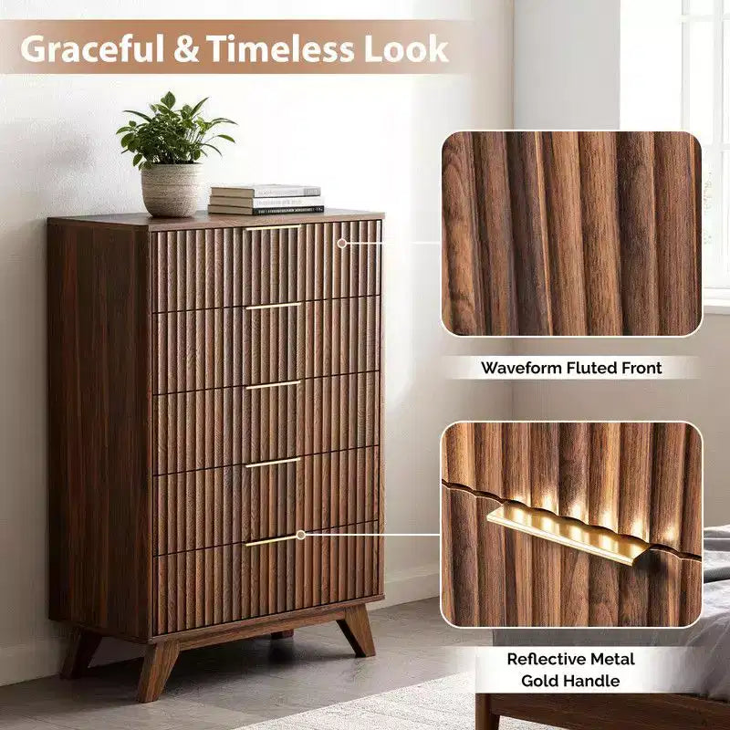 Karl Home Commode 5 Tiroirs Grille Panneaux de Particules P2 Panneaux de Fibres 30 po L.