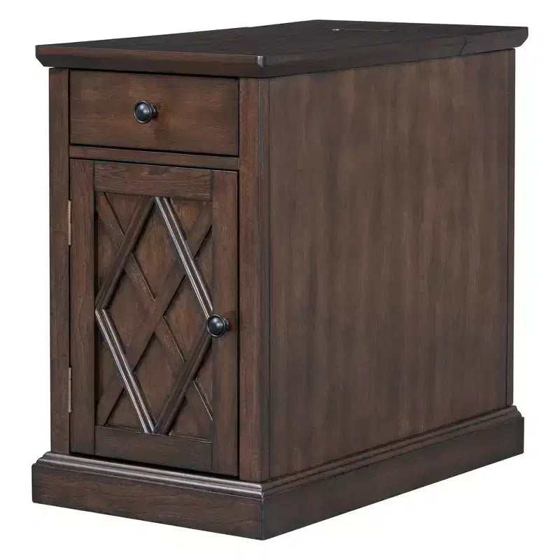 Table d'appoint classique, Table de chevet avec station de recharge, tiroir, armoire de rangement pour salon et chambre - ModernLuxe