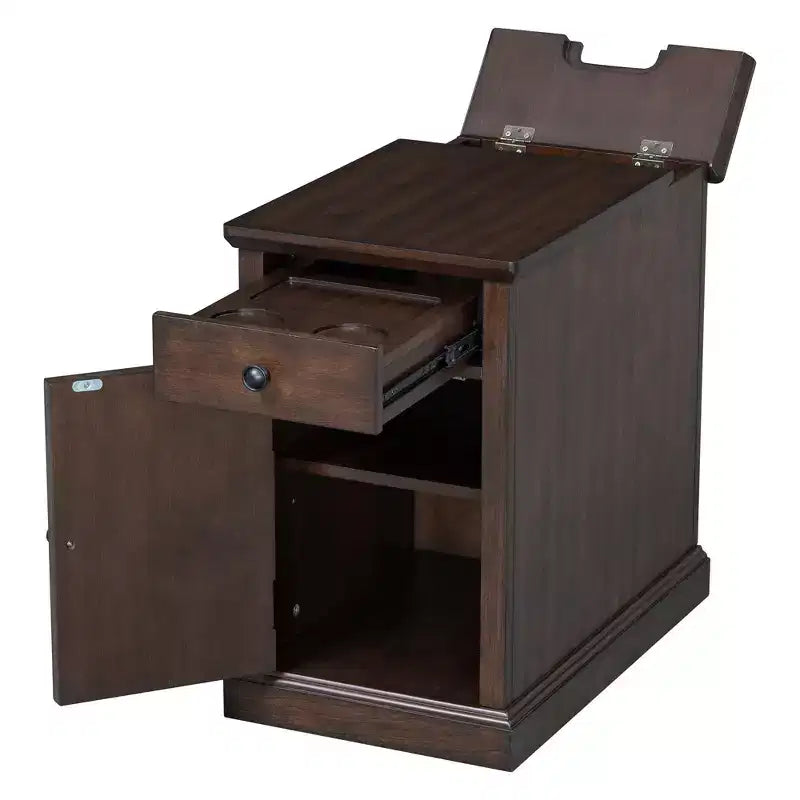 Table d'appoint classique, Table de chevet avec station de recharge, tiroir, armoire de rangement pour salon et chambre - ModernLuxe