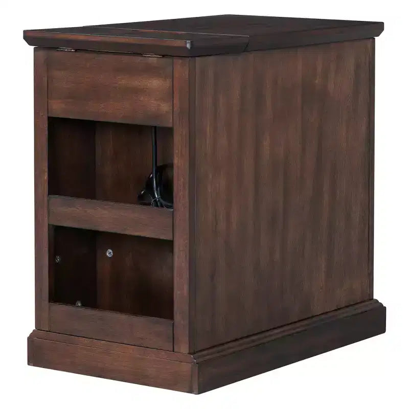 Table d'appoint classique, Table de chevet avec station de recharge, tiroir, armoire de rangement pour salon et chambre - ModernLuxe