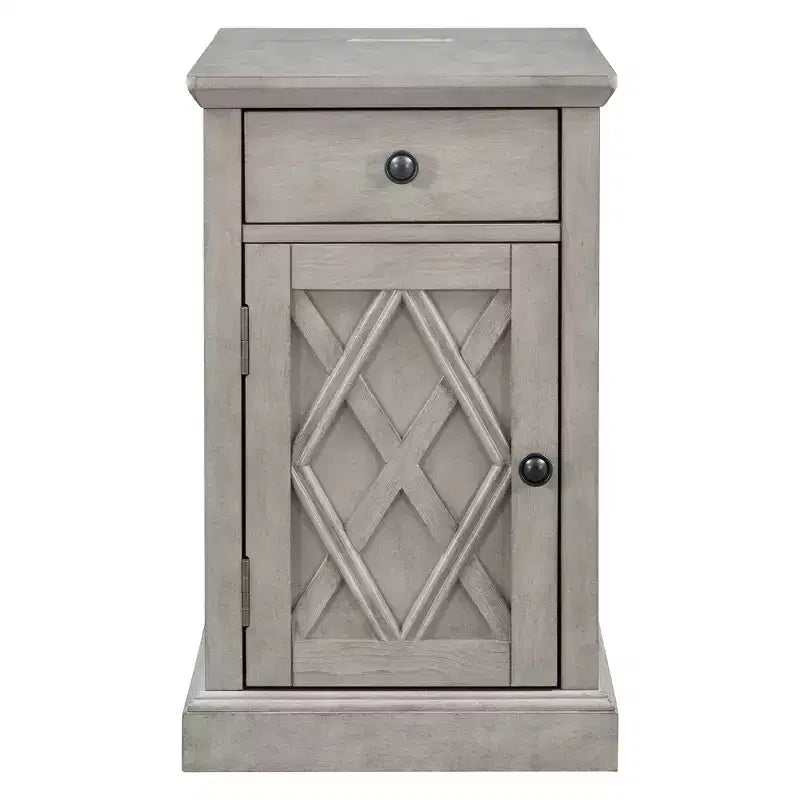 Table d'appoint classique, Table de chevet avec station de recharge, tiroir, armoire de rangement pour salon et chambre - ModernLuxe