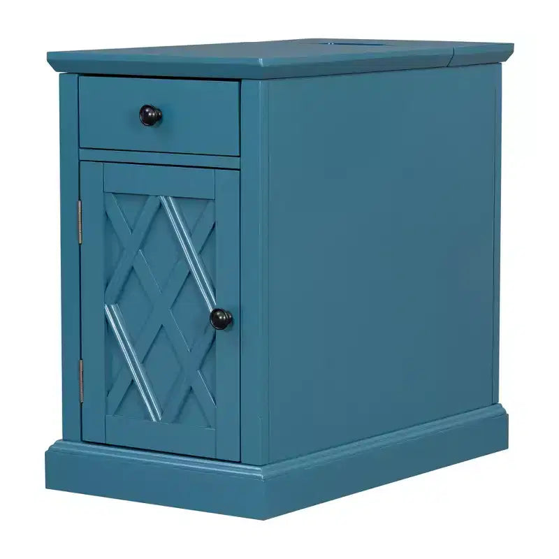 Table d'appoint classique, Table de chevet avec station de recharge, tiroir, armoire de rangement pour salon et chambre - ModernLuxe