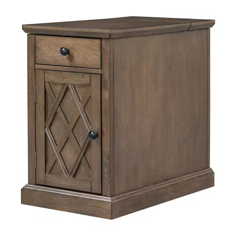 Table d'appoint classique, Table de chevet avec station de recharge, tiroir, armoire de rangement pour salon et chambre - ModernLuxe