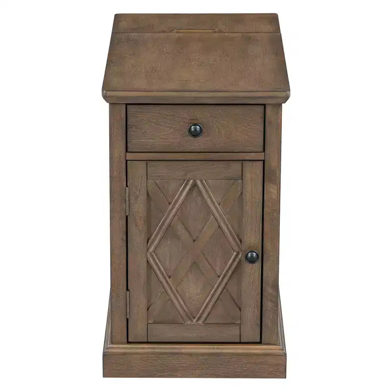 Table d'appoint classique, Table de chevet avec station de recharge, tiroir, armoire de rangement pour salon et chambre - ModernLuxe